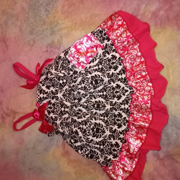 18-24M Cute Paisley Floral Black, White & Hot Pink Baby Girl Outfit - Picture 2 of 9